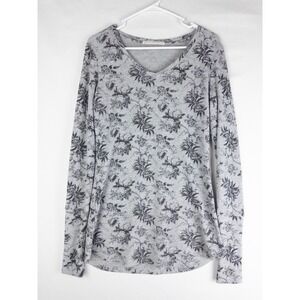 Peruvian Connection Sweater Womens Small Gray V Neck Floral Cotton Blend Pullove